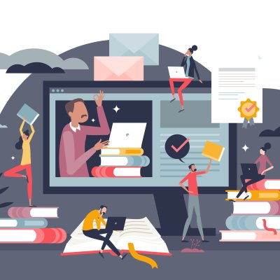 libri e computer, persone che leggono