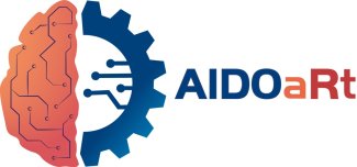 Logo di AIDOaRt, raffigurante un'icona ibrida tra un cervello e un ingranaggio con circuiti elettronici