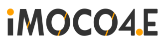 Logo del progetto iMOCO4.E con scritta in grigio scuro e dettagli geometrici arancioni